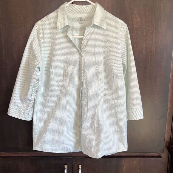 Cabela’s Green White Seersucker Button Front Top Blouse Large - Picture 1 of 7